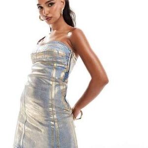 ASOS Metallic Mini Denim Bandeau Dress